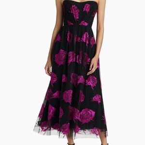 Monique Lhuillier Strapless Perle Floral Tulle Rose Dress Sz 6
